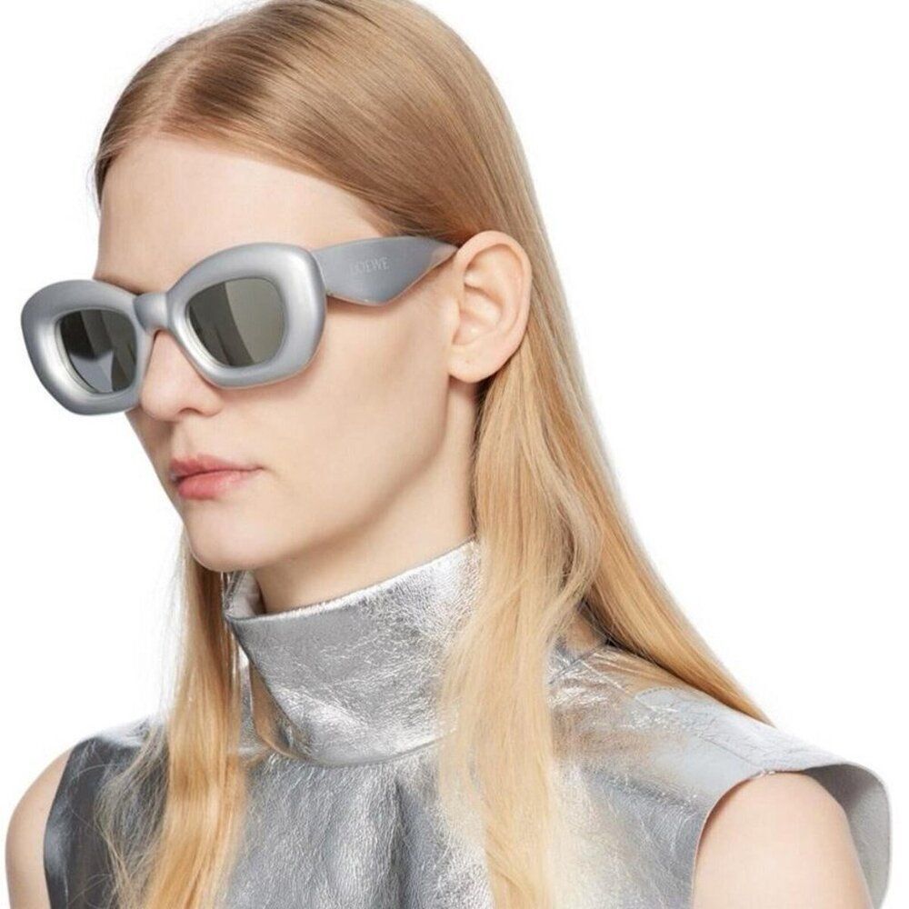 Loewe Sunglasses LW40117I 20C Metallized Silver Grey Smoke Mirror Cat Eye NEW - Picture 5 of 13